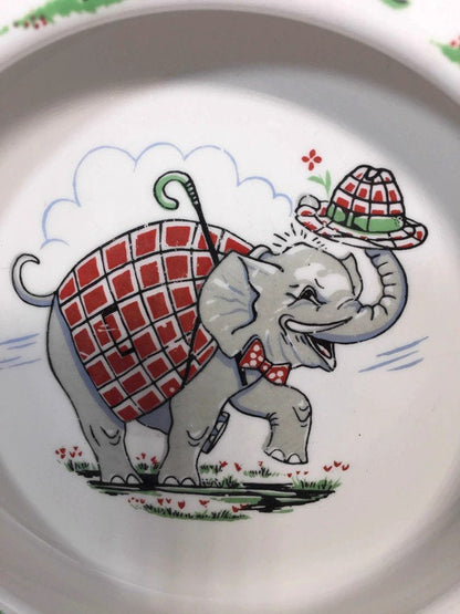 Vintage Elephant Baby Dish, Figgjo Flint Norway Ceramic Child's Bowl - Duckwells