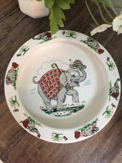 Vintage Elephant Baby Dish, Figgjo Flint Norway Ceramic Child's Bowl - Duckwells