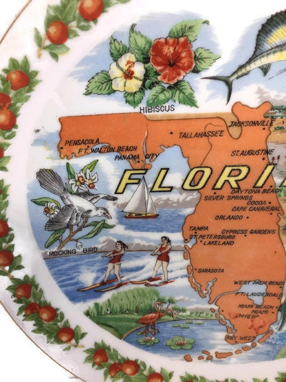 Vintage Florida Souvenir Plate - Collectible Home Decor, Mid Century Graphics - Duckwells