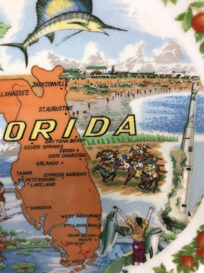 Vintage Florida Souvenir Plate - Collectible Home Decor, Mid Century Graphics - Duckwells