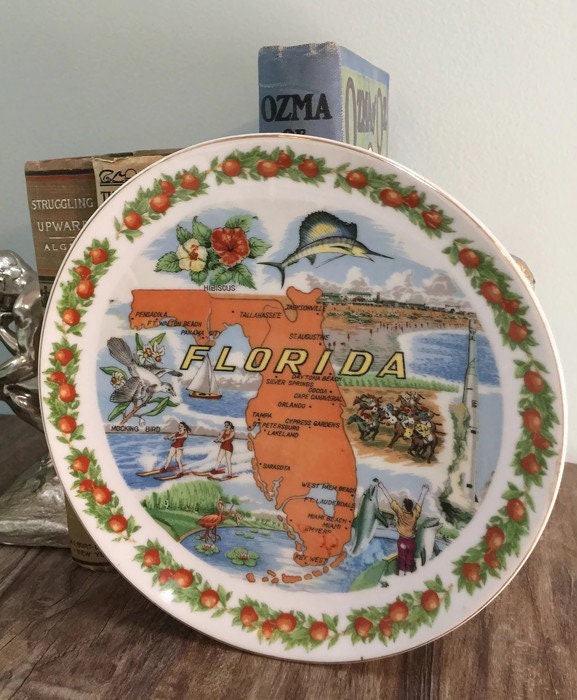 Vintage Florida Souvenir Plate - Collectible Home Decor, Mid Century Graphics - Duckwells