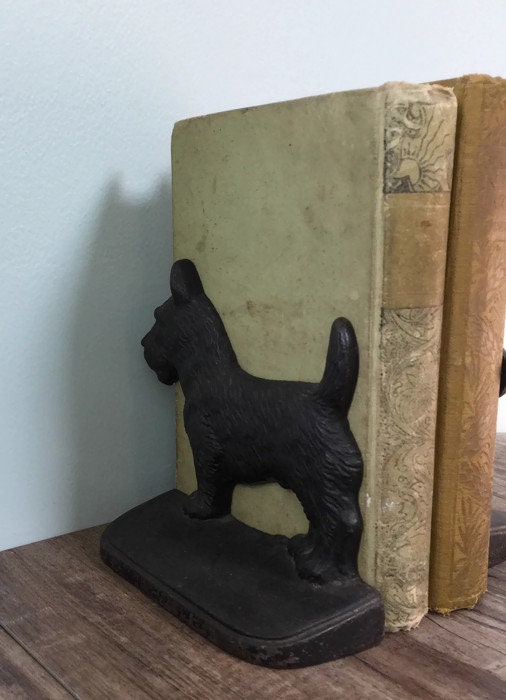 Vintage Scottie Dog Bookends, Black Cast Iron, Doorstops - Duckwells