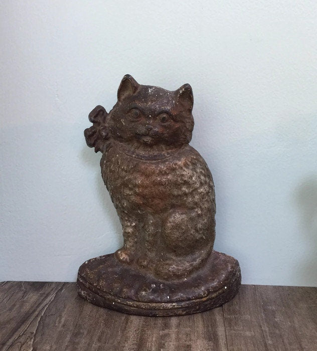 Vintage Cat Doorstop, Hubley Cast Iron Collectible Bookend - Duckwells