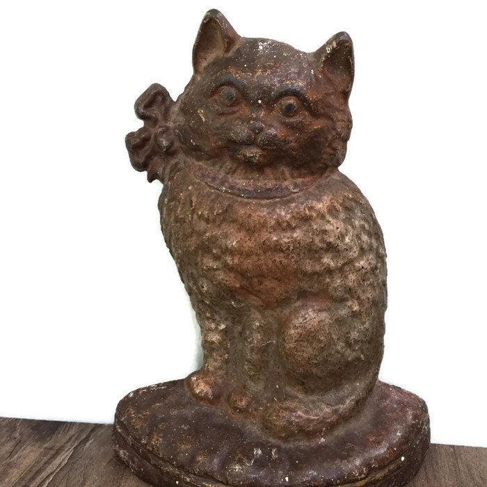 Vintage Cat Doorstop, Hubley Cast Iron Collectible Bookend - Duckwells