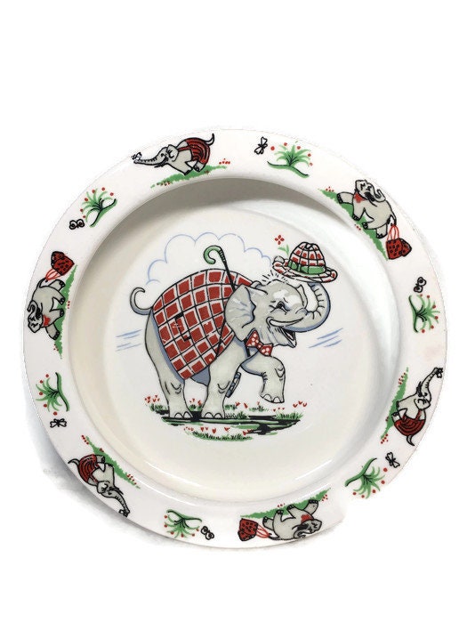 Vintage Elephant Baby Dish, Figgjo Flint Norway Ceramic Child's Bowl - Duckwells