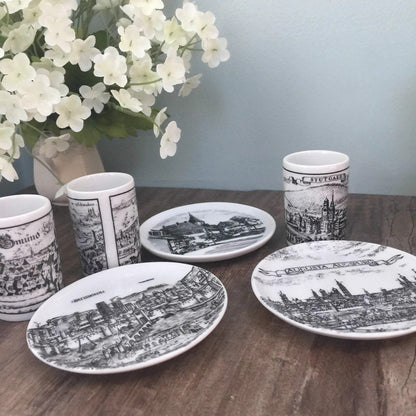 Vintage German Porcelain Shot Glasses and Coasters, Set of 6 - Duckwells