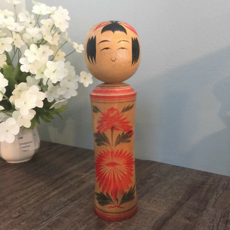 Vintage Kokeshi Doll, Signed Japanese Wood Collectible Figurine - Duckwells