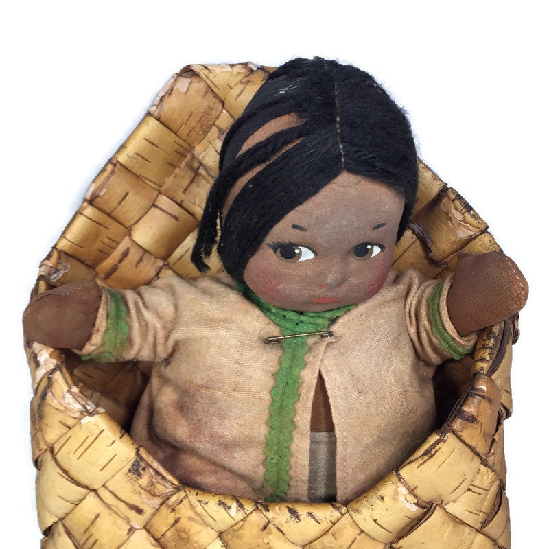 Vintage Fabric Doll in a Woven Papoose - Duckwells