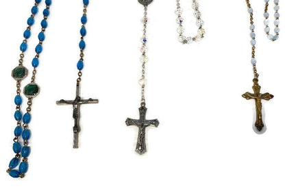 Vintage Italian Rosary Beads, Aurora Borealis and Eau de Lourdes