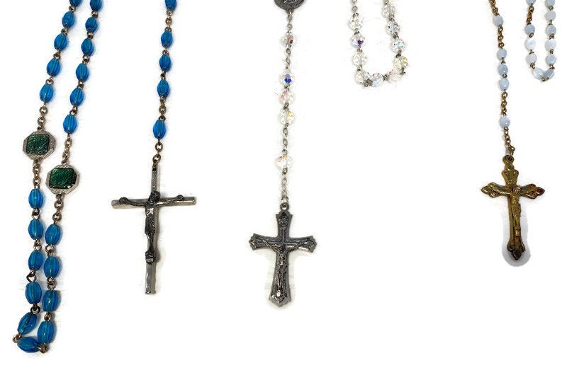 Vintage Italian Rosary Beads, Aurora Borealis and Eau de Lourdes - Duckwells