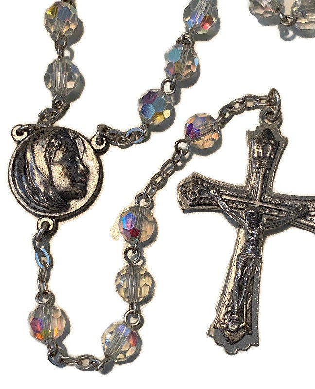 Vintage Italian Rosary Beads, Aurora Borealis and Eau de Lourdes - Duckwells