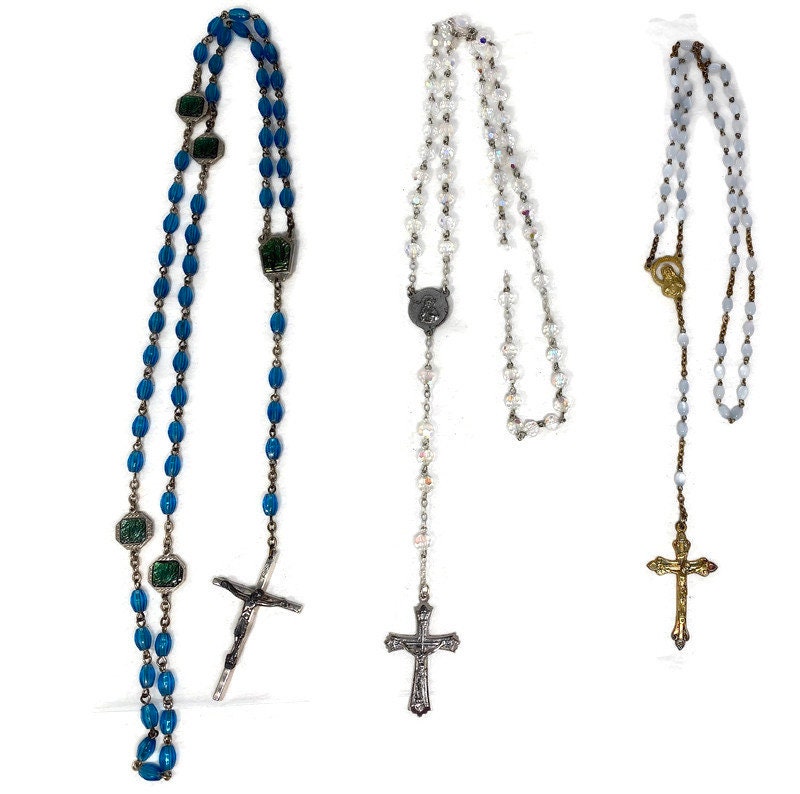 Vintage Italian Rosary Beads, Aurora Borealis and Eau de Lourdes - Duckwells