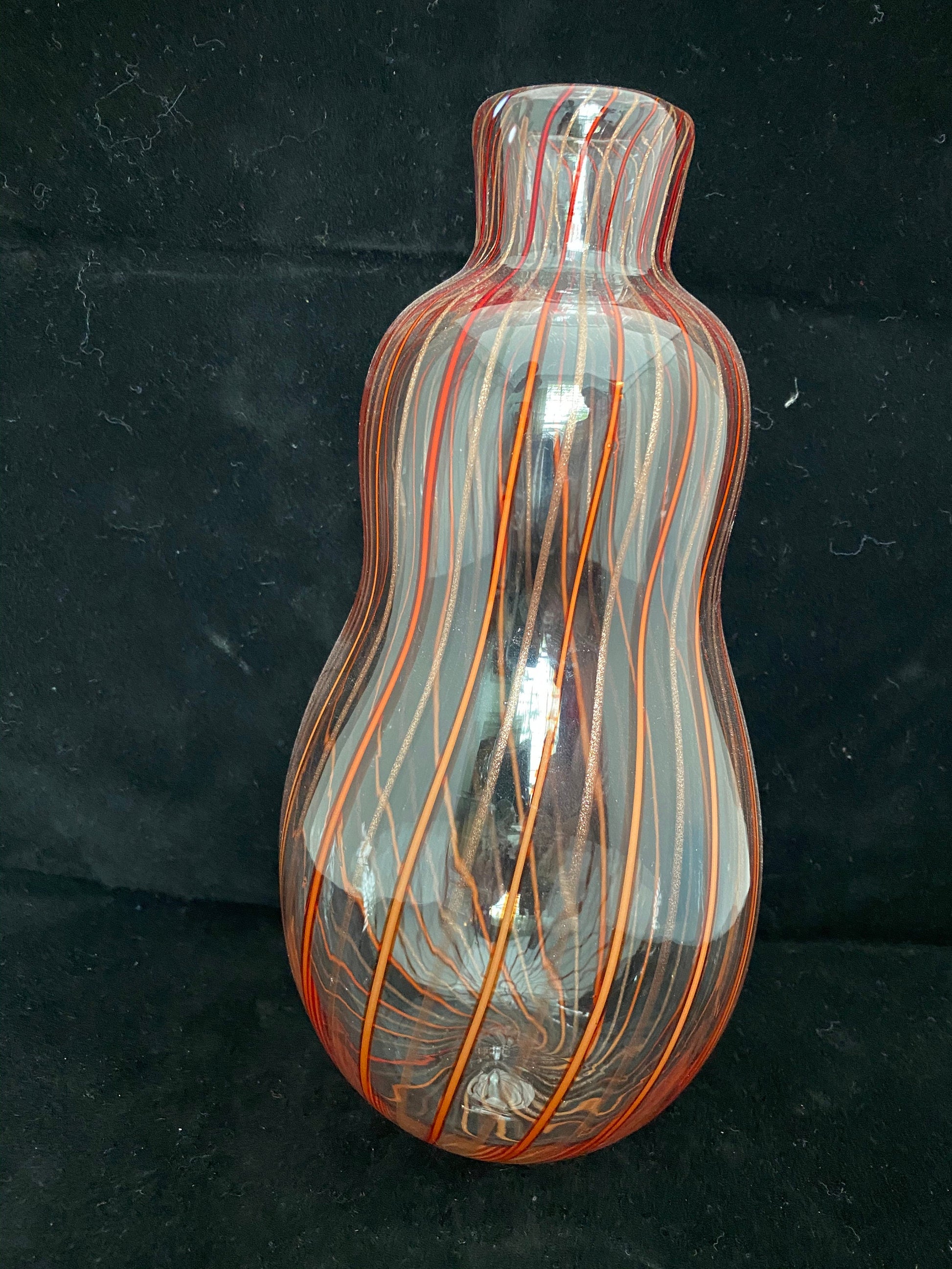 Mid century Murano Glass Vase by Venini, Red and Gold Swirling Stripes A Canne Art Glass - Duckwells