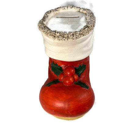 Vintage Christmas Ceramic Bank, Santa's Boot Holiday Collectible