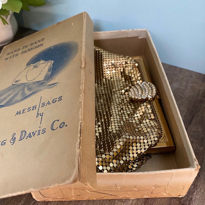 Vintage Whiting and Davis Gold Mesh Bag in Original Box - Ruby Lane