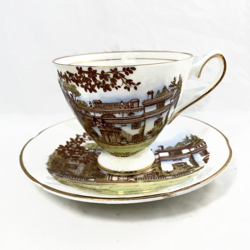 Vintage Hyde Park, New York Teacup and Saucer Souvenir from the Home of Franklin D. Roosevelt