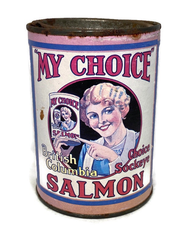 Antique Salmon Tin Can Coin Bank