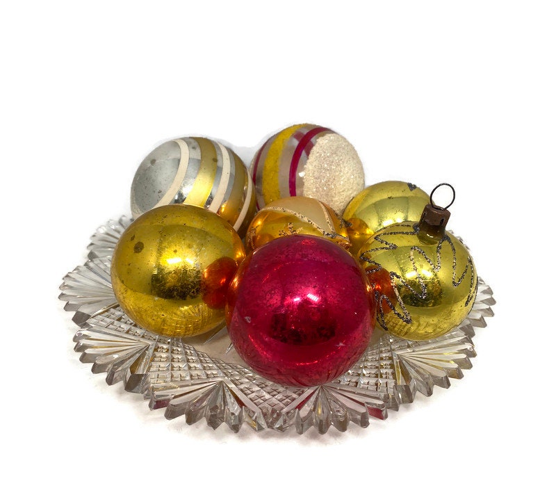 Midcentury Glass Christmas Ornaments, Holiday Tree Decorations
