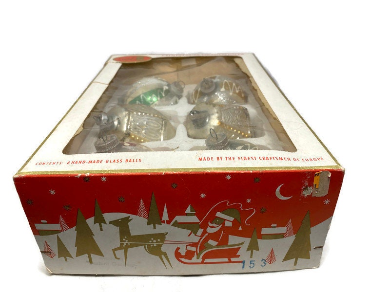 Vintage European Christmas Glass Ornaments with Original Box
