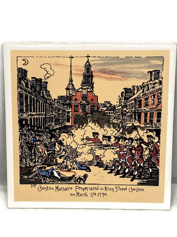 Midcentury Boston Massacre Ceramic Tile Trivet