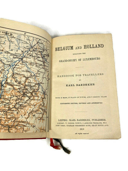 Antique 1910 Baedeker's Guide Book Belgium and Holland