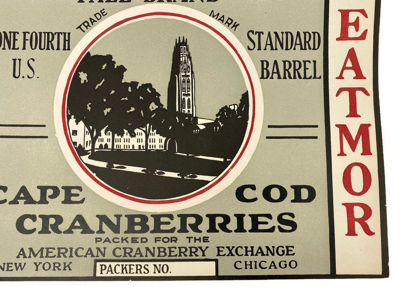 Vintage Fruit Label, Cape Cod Cranberries, Yale Brand