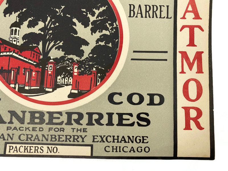 Vintage Fruit Label, Cape Cod Cranberries, Harvard Brand