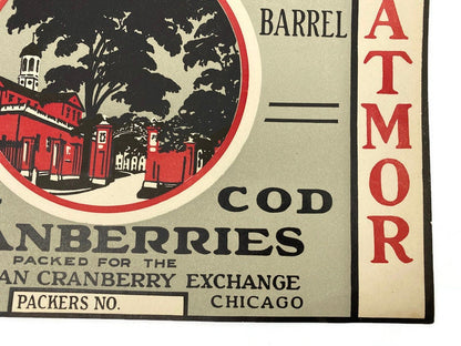 Vintage Fruit Label, Cape Cod Cranberries, Harvard Brand