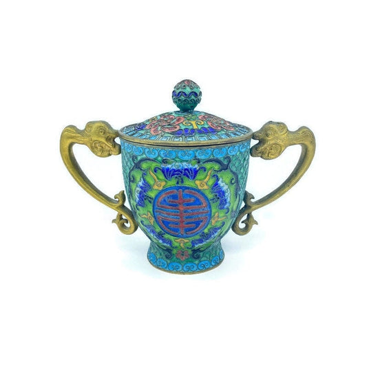 Vintage Chinese Champleve Cloisonné Urn with Lid