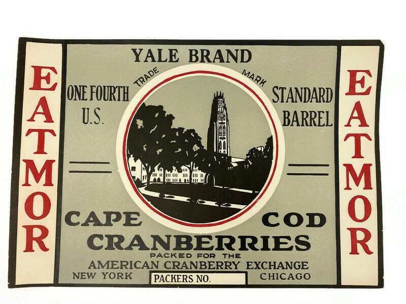 Vintage Fruit Label, Cape Cod Cranberries, Yale Brand
