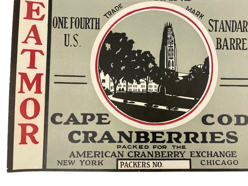 Vintage Fruit Label, Cape Cod Cranberries, Yale Brand