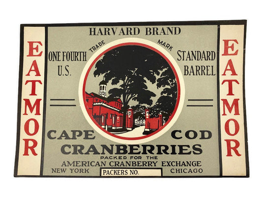 Vintage Fruit Label, Cape Cod Cranberries, Harvard Brand