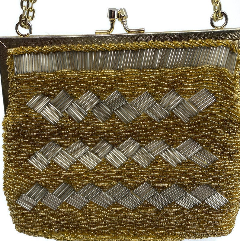 Vintage Gold Beaded Purse Made in Hong Kong