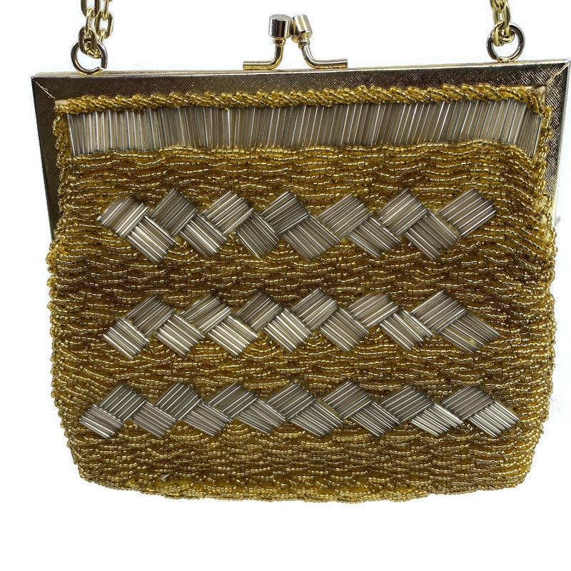 Vintage Gold Beaded Purse Made in Hong Kong