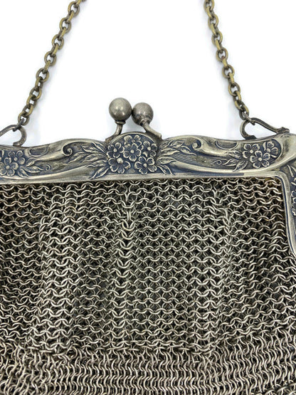 Antique German Silver Purse, Victorian Silver Mesh Bag