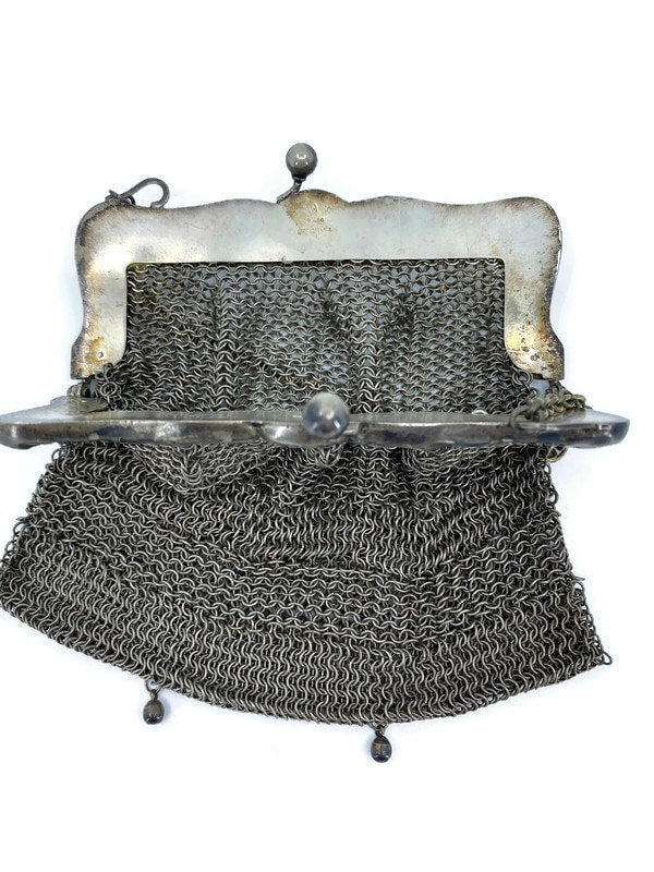 Antique silver mesh coin purse from 1859