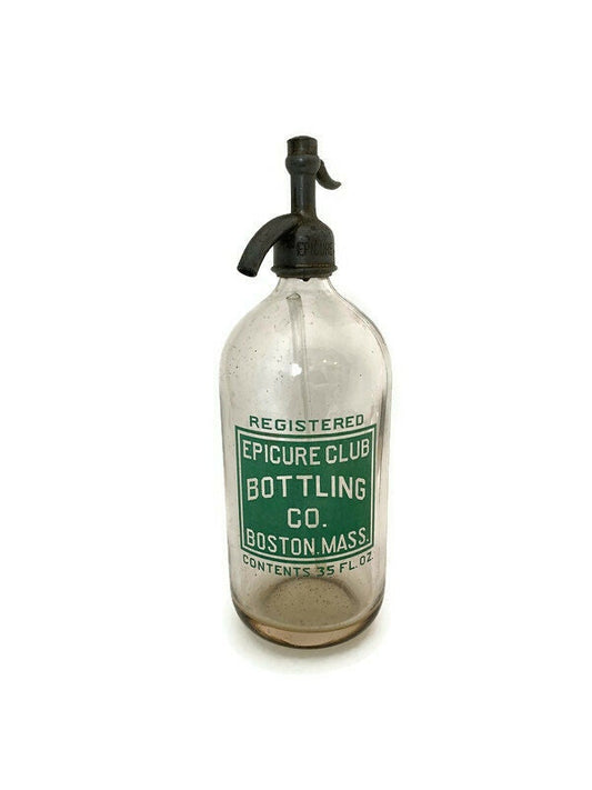 Vintage Seltzer Bottle, Epicure Club Bottling Co. Boston, Massachusetts