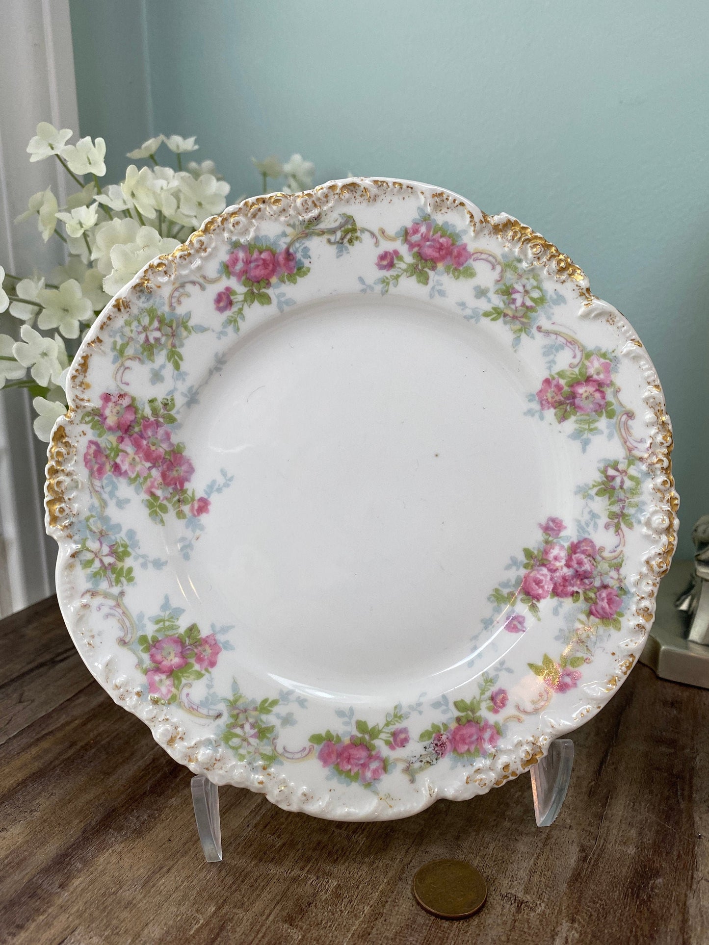 Antique French Porcelain Small Plate by J Pouyat, Limoges France