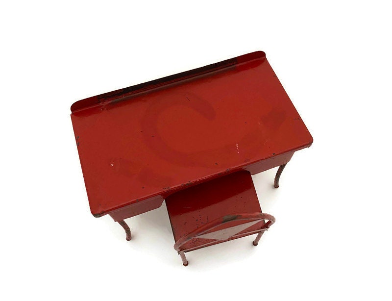 Vintage Doll Furniture - Metal Enamel Desk and Chair