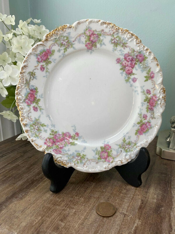 Antique French Porcelain Small Plate by J Pouyat, Limoges France