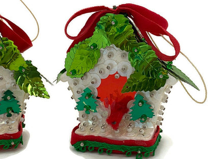 Vintage Birdhouse Hanging Christmas Ornaments