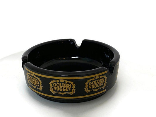 Vintage Las Vegas Golden Nugget Hotel - Black Glass Ashtray, Rat Pack, Mid Century, Old Las Vegas at Duckwells
