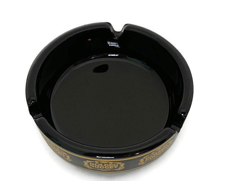 Vintage Las Vegas Golden Nugget Hotel - Black Glass Ashtray, Rat Pack, Mid Century, Old Las Vegas