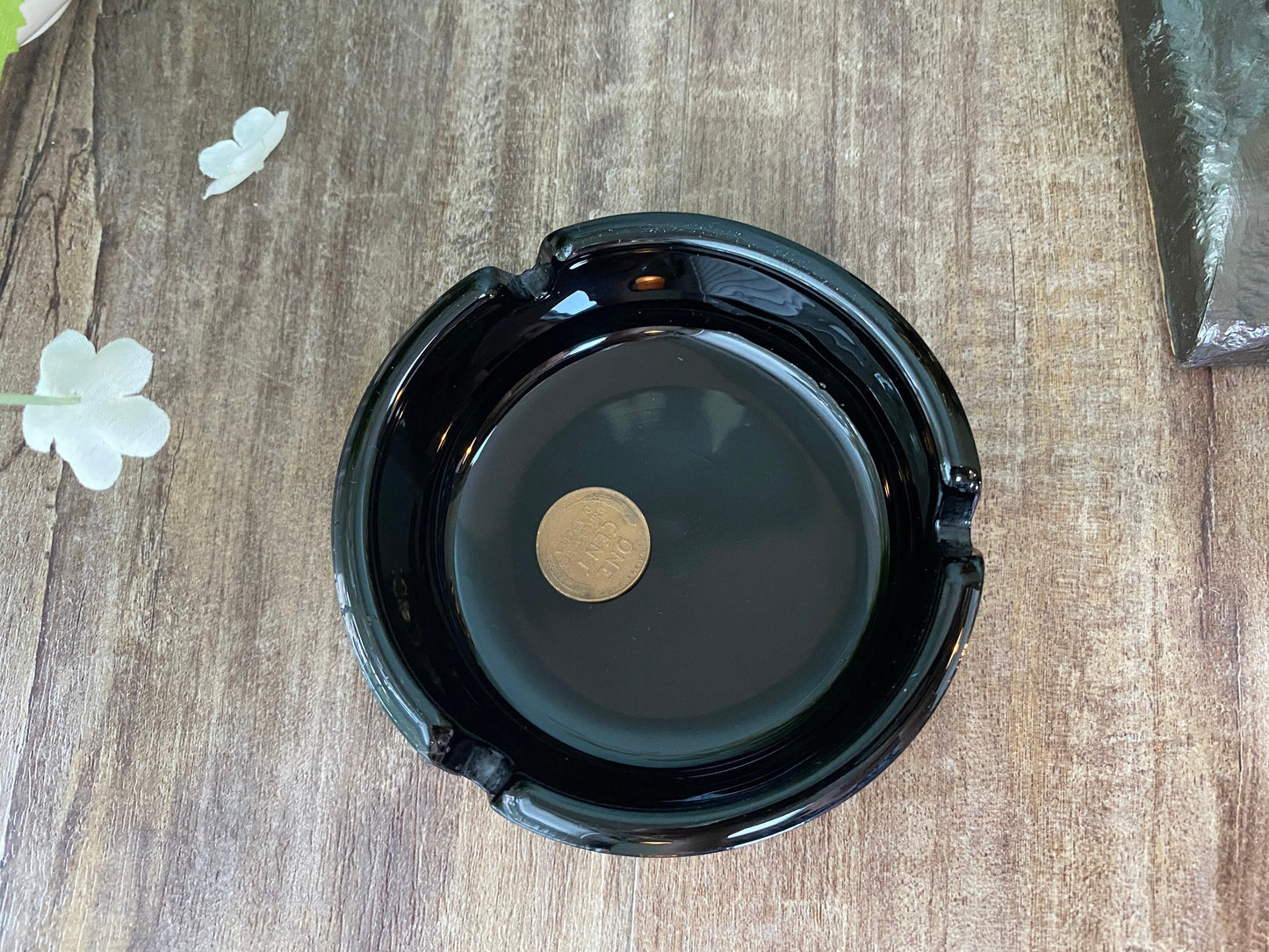 Vintage Las Vegas Golden Nugget Hotel - Black Glass Ashtray, Rat Pack, Mid Century, Old Las Vegas
