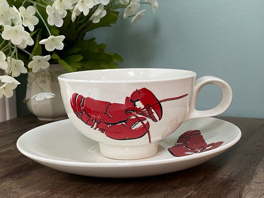 Vintage Ceramic Lobster Cup and Saucer Set by Eastern China NY U.S.A.