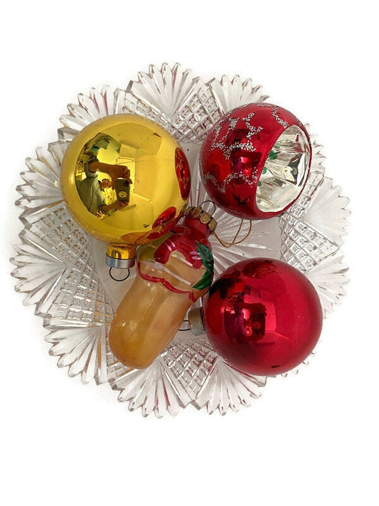 Vintage Glass Christmas Ornaments, Red and Gold Holiday Tree Decorations