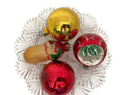 Vintage Glass Christmas Ornaments, Red and Gold Holiday Tree Decorations