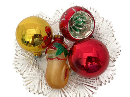 Vintage Glass Christmas Ornaments, Red and Gold Holiday Tree Decorations