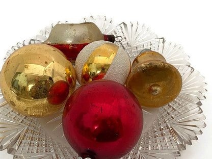 Vintage Glass Christmas Ornaments, Red and Gold Tree Decorations