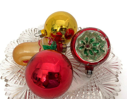 Vintage Glass Christmas Ornaments, Red and Gold Holiday Tree Decorations
